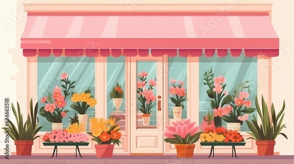 Fototapeta An illustration of a flower shop front with potted plants AI Generated