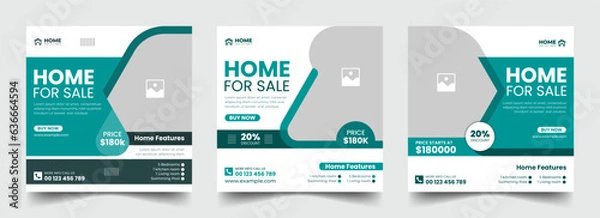 Fototapeta Real estate square social media post or Modern home sale property promotion web banner template bundle. Editable modern house banner layout set