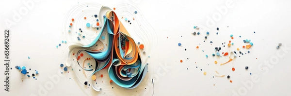 Fototapeta Wunderschöner Hintergrund mit bunten Elementen aus Papier und Acryl Elementen für Druckvorlage in Querformat für Banner, ai generativ