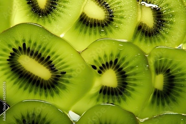 Obraz Backlit image of translucent kiwi slices