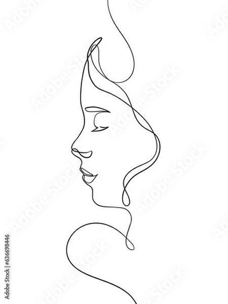 Obraz A portrait of a beautiful woman is drawn in a oneline art style. Body and facial expression. Printable art.	