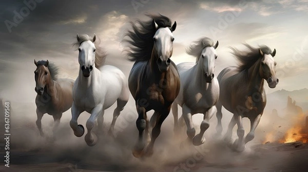 Obraz Strong  Horses run forward AI generated