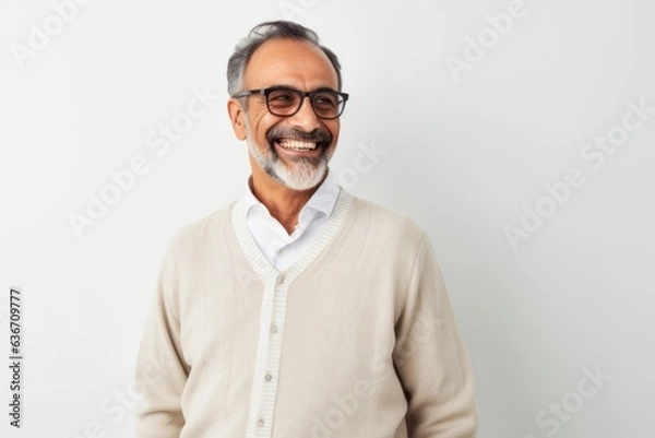 Fototapeta Portrait of smiling mature Indian man in eyeglasses looking at camera