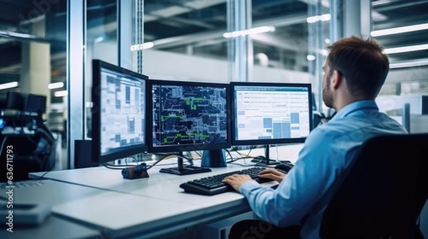 Fototapeta Cutting-edge technology integration enhancing operational efficiency, amplifying productivity across the corporate landscape.