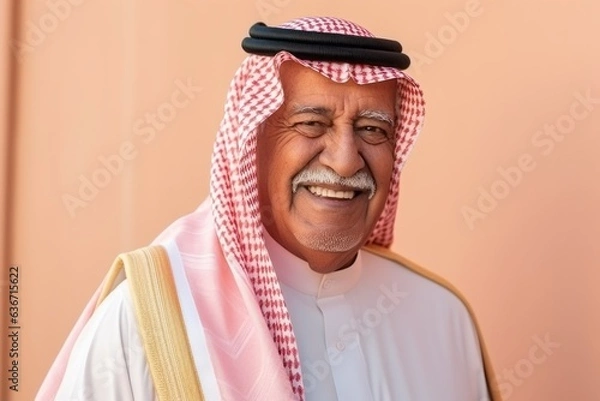 Fototapeta Portrait of a senior arabian man smiling at the camera