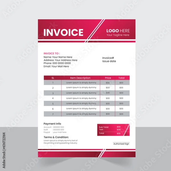 Fototapeta a bundle of 2 templates of different colors a4 flyer template, modern business Invoice template, 
abstract business Invoice and creative design, IT company Incoice and editable vector template