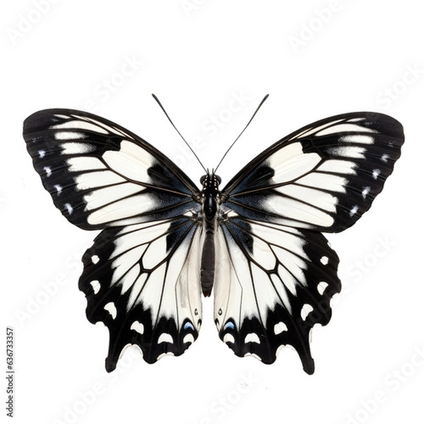 Fototapeta Multicolored butterfly for design. isolated on transparent background. Black white butterfly