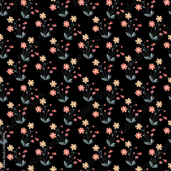 Fototapeta Vector seamless half-drop pattern, with flower