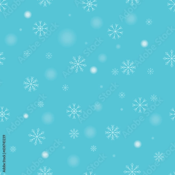 Obraz Snowflake pattern on blue background. White snowflake vector repeat pattern. Seamless pattern of snowflake on blue background.