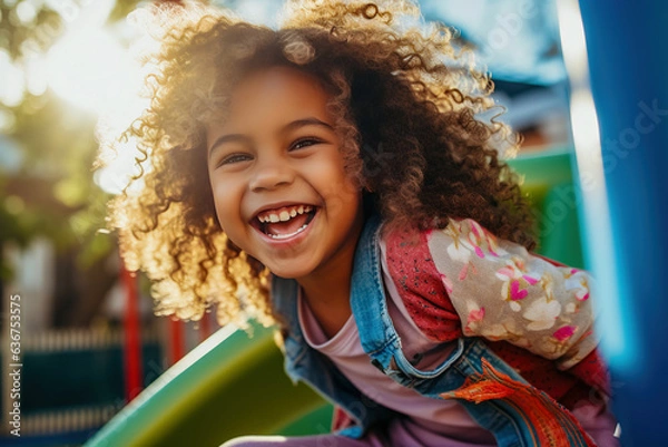 Obraz Kids having a fun time together. Group of diverse Kids playing together on a playground	