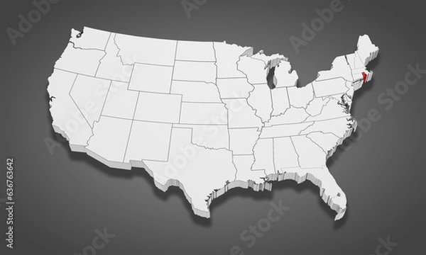 Fototapeta Rhode Island State Highlighted on the United States of America 3D map. 3D Illustration
