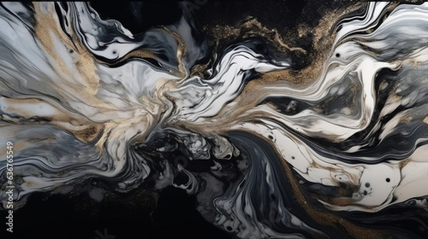 Fototapeta Gold and black luxury marble effect background. Generative AI