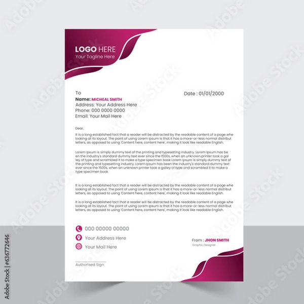 Obraz a bundle of 1 templates of different colors  a4 letterhead template, modern business letterhead  template, 
abstract business letter  and creative design, IT company letterhead and editable vector
