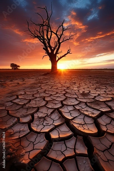 Fototapeta Desert with dry soil