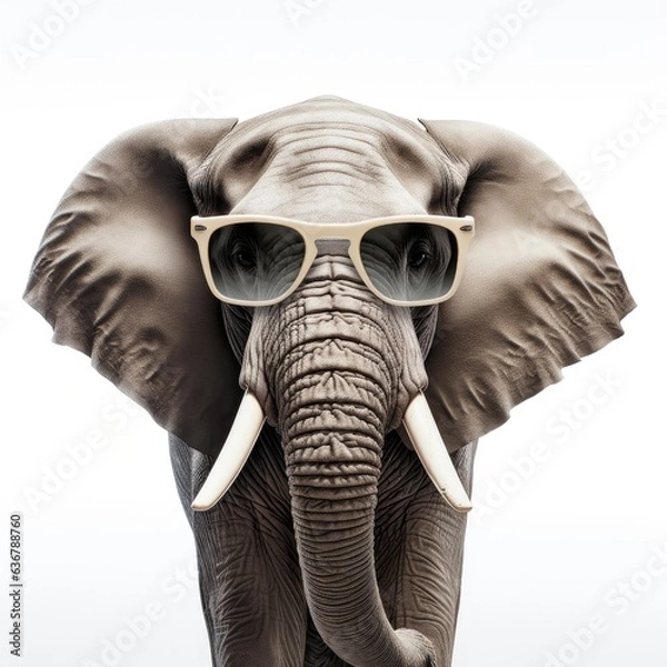Fototapeta close-up of Elephant with sunglasses on white background