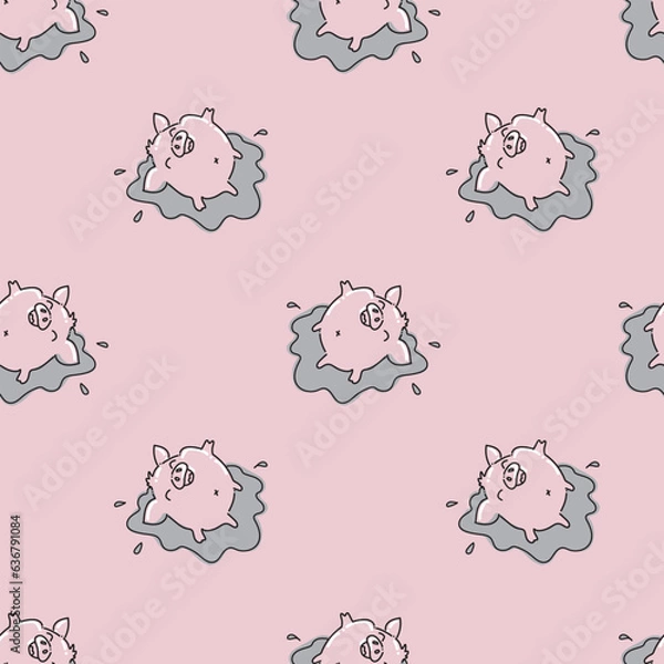 Obraz Happy pig in the swamp seamless pattern