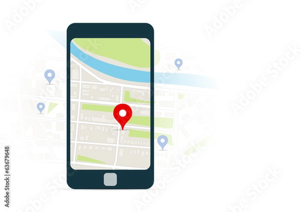 Obraz Mobilna nawigacja i mapa z pinami