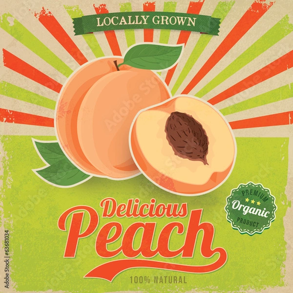 Obraz Colorful vintage Peach label poster vector illustration