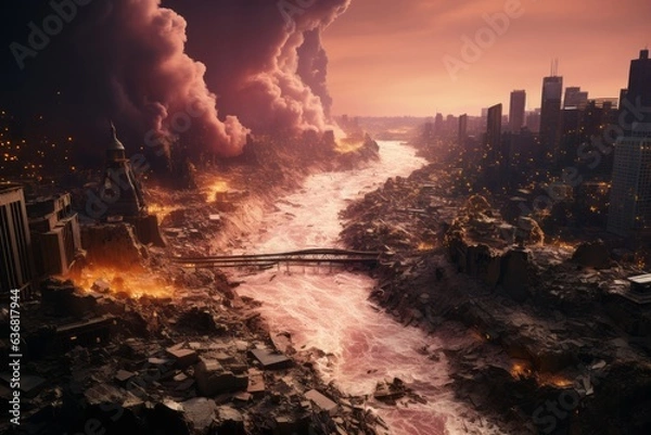 Fototapeta 崩壊した街並み,Generative AI AI画像