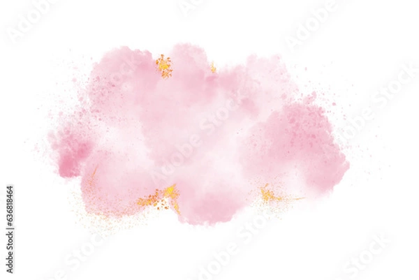 Fototapeta Soft Pink watercolor elements background with golden glitters for your design, watercolor background concept, vector.