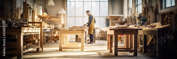 Obraz fine woodworking man. Hand edited, generative AI. 