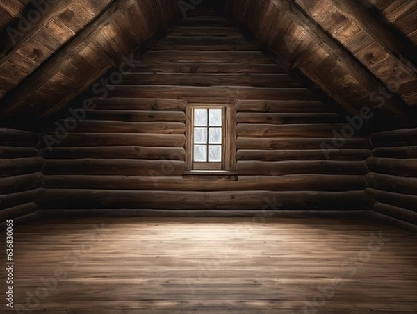 Obraz Empty Room in Dark Rustic Log Cabin with Nothing and Nobody
