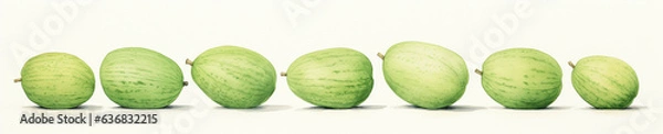Fototapeta A Minimal Watercolor Banner of a Row of Honeydew Melons on a White Background