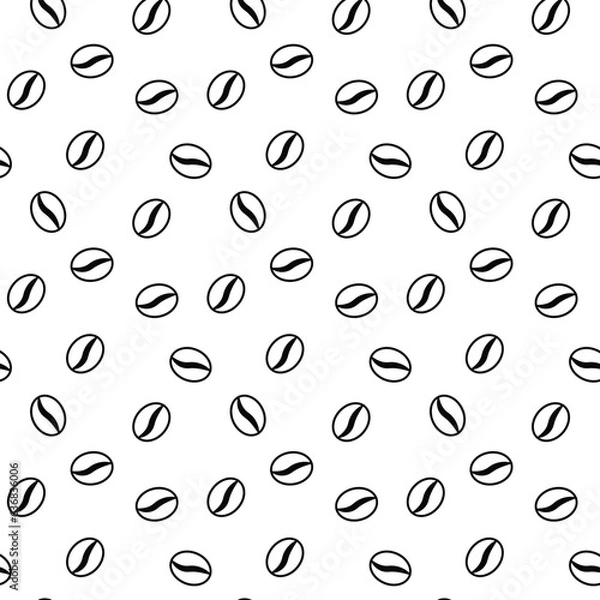 Fototapeta Coffee bean seamless  pattern on white background. Line black geometric coffee beans seamless pattern. Black and white coffee minimalistic vector background.