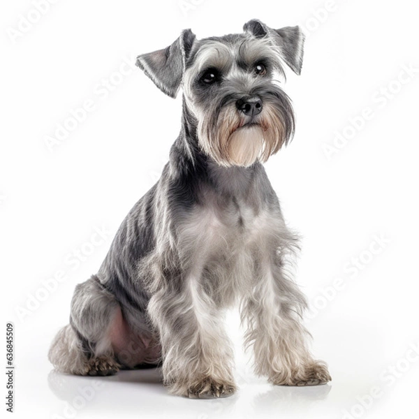 Fototapeta ミニチュアシュナウザー　白背景　AI生成画像　ジェネレーティブAI