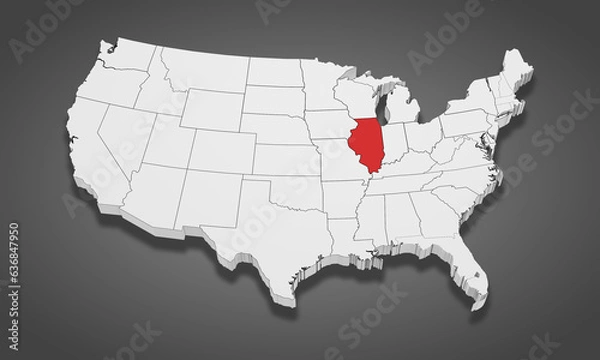 Obraz Illinois State Highlighted on the United States of America 3D map. 3D Illustration