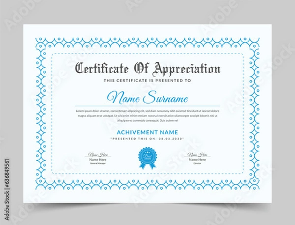 Fototapeta Green Certificate of appreciation, award diploma design template, Certificate vector template