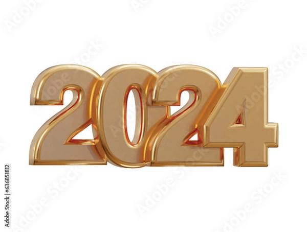 Fototapeta New year 2024 golden 3d rendering text effect