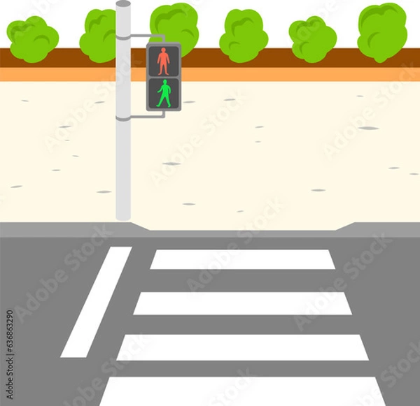 Fototapeta 歩行者用信号があるシンプルな横断歩道と歩道