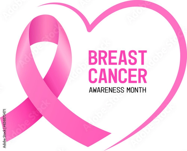 Obraz Pink ribbon symbol design with heart shape. Breast cancer awareness month campaign. Vector illustration.