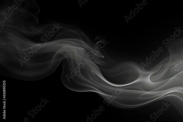 Fototapeta Swirling gray smoke on a black background creates an abstract fog. Ideal for logo mockups, wide angle wallpaper, or web banners. Generative AI