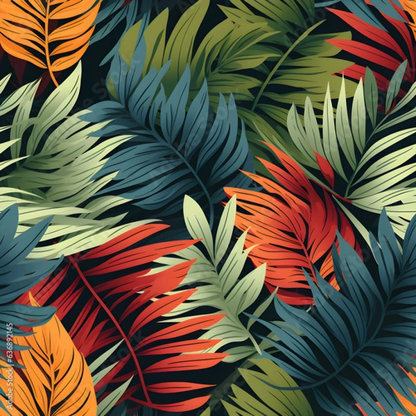 Obraz Tropical leaves seamless background. Jungle pattern.
