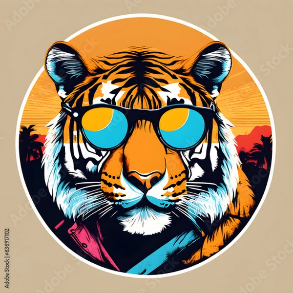 Obraz tiger head in sunglass vector illustration