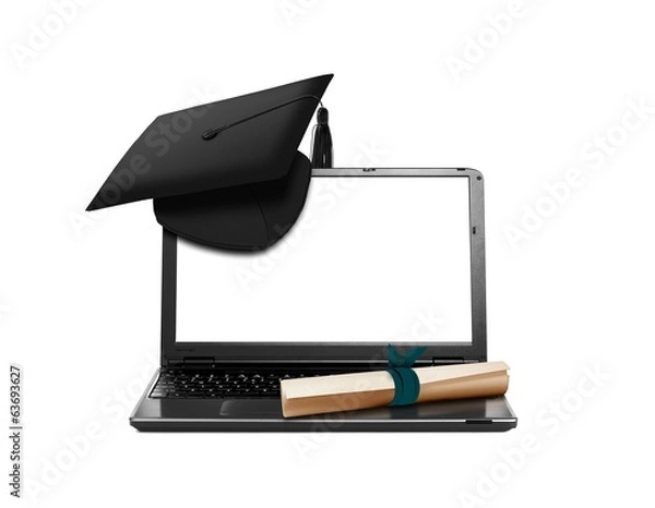 Fototapeta Laptop z Mortarboard i Scroll Education Concept
