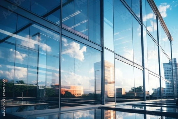 Fototapeta Natural light coming from the glass windows of office building Generative AI.