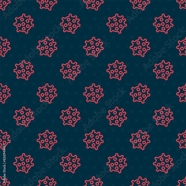 Fototapeta Red line Bacteria icon isolated seamless pattern on black background. Bacteria and germs, microorganism disease causing, cell cancer, microbe, virus, fungi. Vector