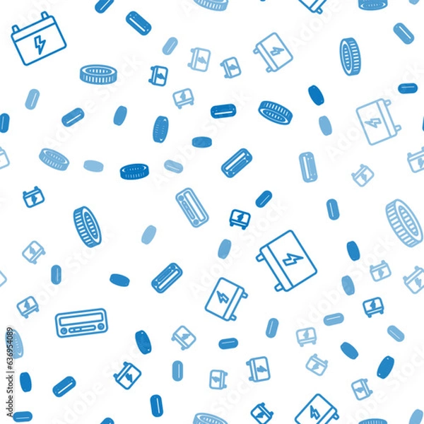 Fototapeta Set line Car audio, battery and air filter on seamless pattern. Vector