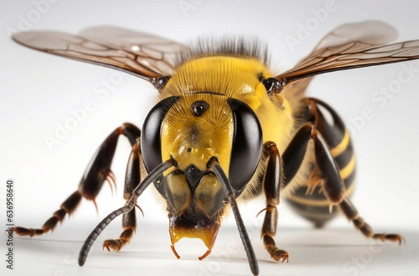 Fototapeta Honey and bee insect macro shot. A bee collecting pollen generative Ai.