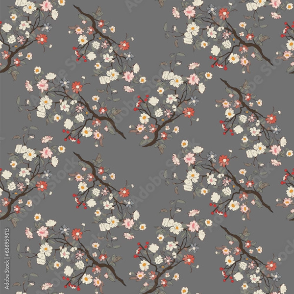 Obraz Vector seamless half-drop pattern, with flowers