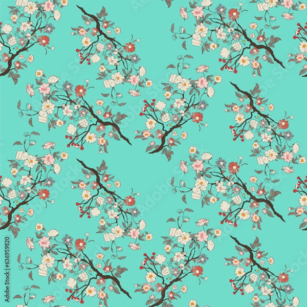 Obraz Vector seamless half-drop pattern, with flowers