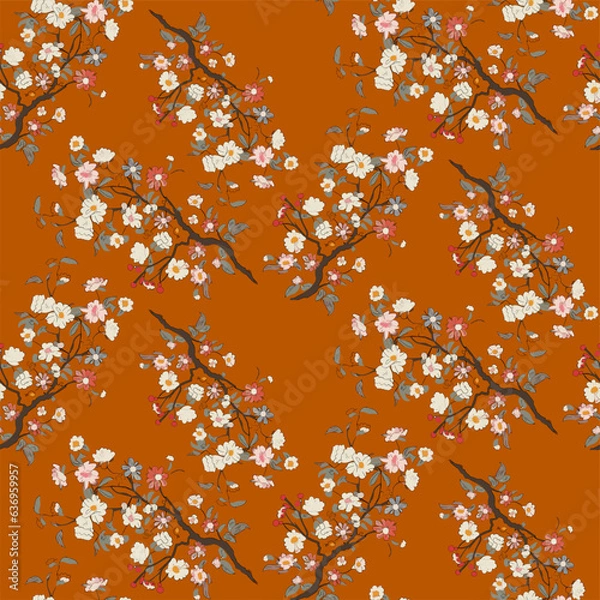 Obraz Vector seamless half-drop pattern, with flowers