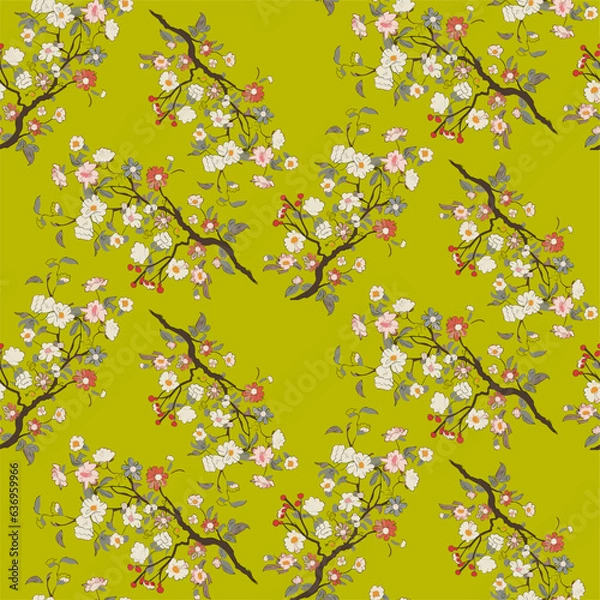 Obraz Vector seamless half-drop pattern, with flowers
