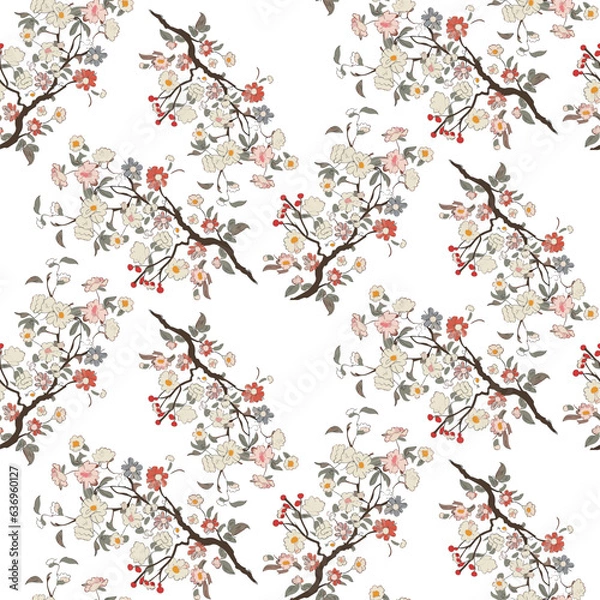 Obraz Vector seamless half-drop pattern, with flowers