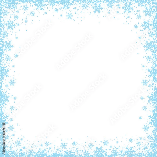 Obraz Christmas transparent background with  square frame of blue snowflakes.Vector illustration. PNG