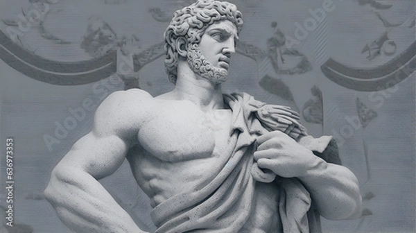 Fototapeta Illustration of a greek statue, halftone style, Generative ai