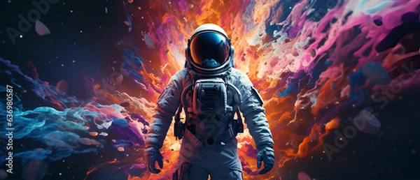 Fototapeta Full frame dynamic composition dynamic pose astronaut, generative ai